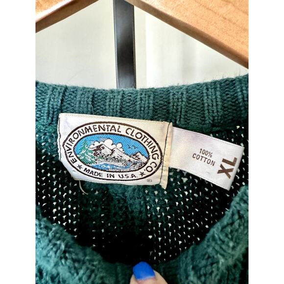 Vintage Green Cable Sweater Environmental Clothing - Picture 3 of 3